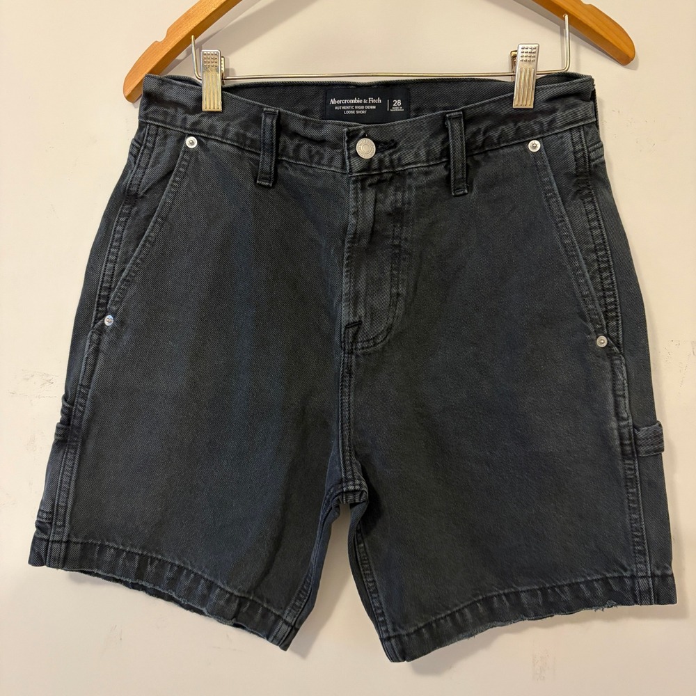 Abercrombie & Fitch Authentic Rigid Loose Denim Shorts Black 28 Utility